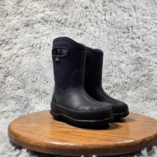 Bogs Classic Kids Size 9 Black Rubber Fabric Casual Outdoor Winter Rain Boots