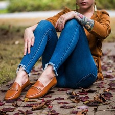 Womens Leather Penny Loafers Fashion Slip on Driving Flats Casual walking Shoes