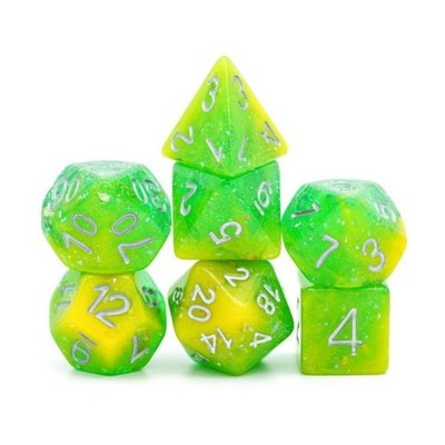 Foam Brain Dice Poly Set - Yellow & Green Seabed Treasure w/Silver (7) New