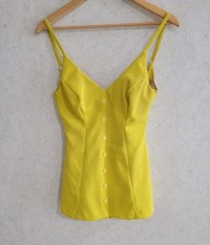 Vtg Cole Of California Yellow Button Swimsuit Sz 12 Skirt One Piece Pinup 70s