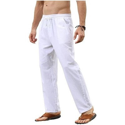 Herren Leinen Baumwollhose Jogger Baggy Sommerhose mit Kordelzug