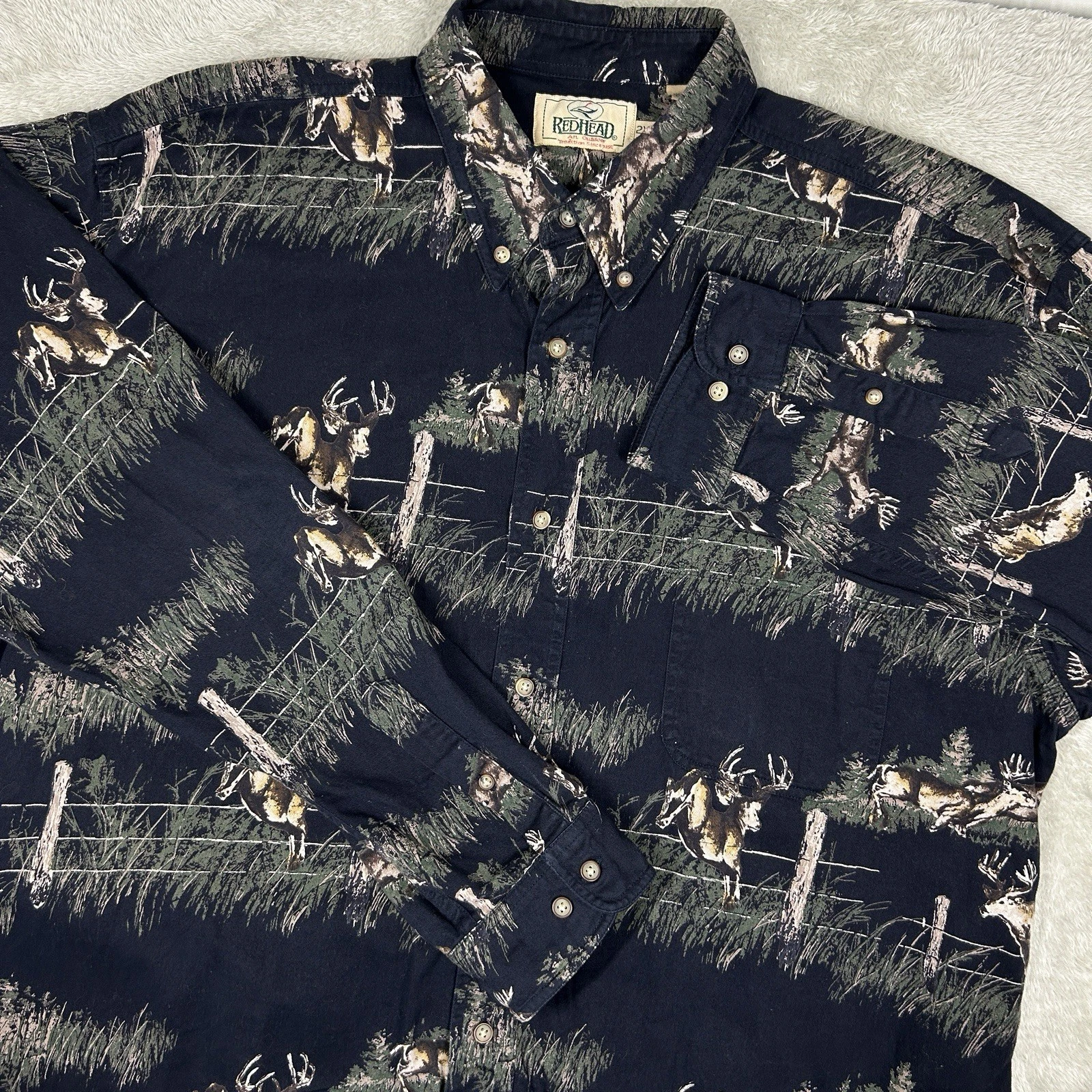 Redhead Shirt Mens 2XT Long Sleeve Black Deer Hunting All Over Outdoor Woods