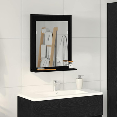 Wandspiegel rechteckig schwarz Eiche 50x12x60cm Glas & Holz Regal schmal