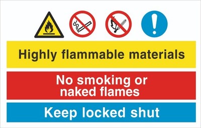 Mehrfachschild - leicht entzündliche Materialien - 1,2 mm Hart-PVC A5 A4