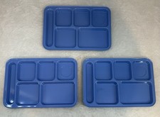 Lot Of 3 Kids Divided Melamine Food Plates Trays Blue Cafeteria Plastic