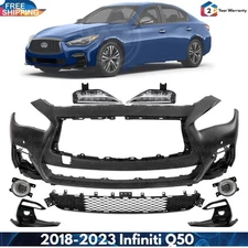 Front Bumper Cover Paintable & Fog Light Assembly Kit For 2018-2023 Infiniti Q50