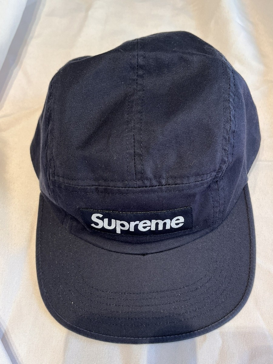 Supreme Washed Chino Twill Camp Cap Hat Navy with Leather Strap