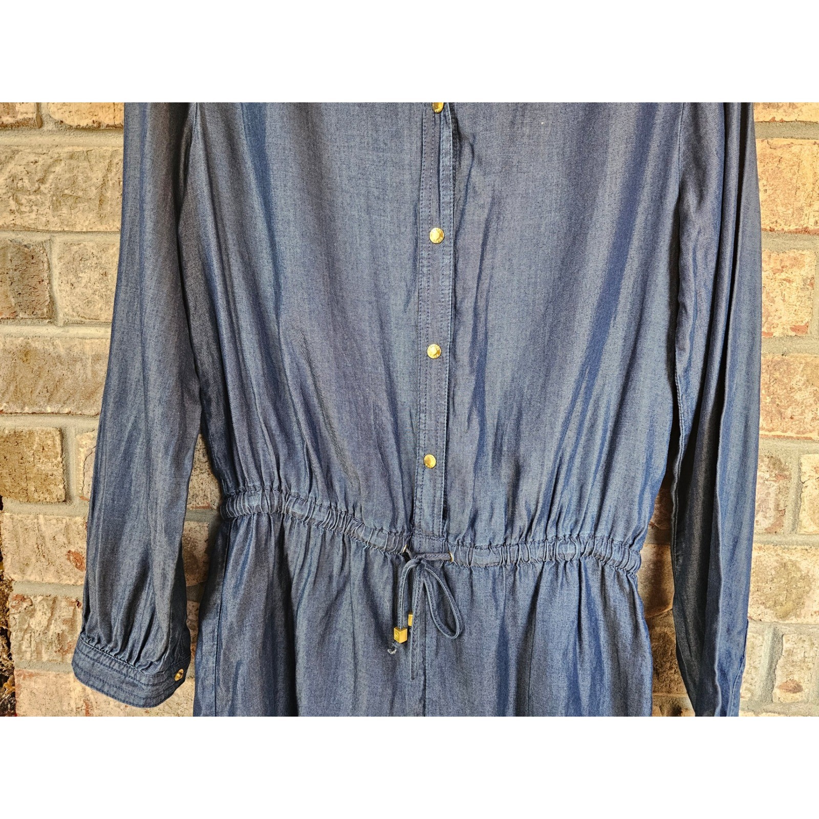MICHAEL Michael Kors Chambray Denim Utility Romper Jumpsuit Button Up Drawstring thumbnail 3