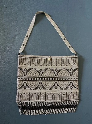 Atemberaubende antike Vintage Flapper 20er Jahre Art Deco Perlen Abendtasche Silber - Bild 1 von 4