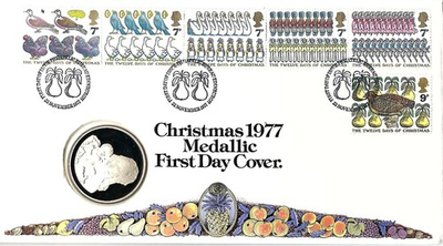 #ad 1977 CHRISTMAS SILVER MEDALLION FIRST DAY OF ISSUE COVER PNC COA PADDED CASE $39.19