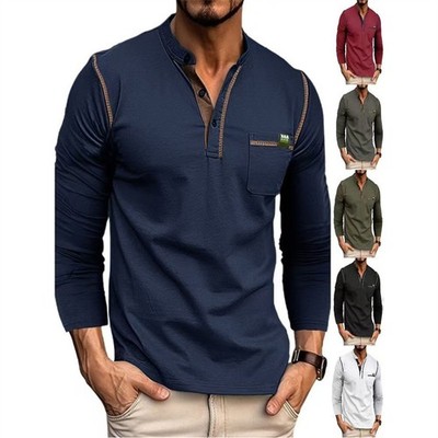 Herren Longsleeve Langarmshirt Sweatshirt Pullover Henley Basic Tops S-3XL