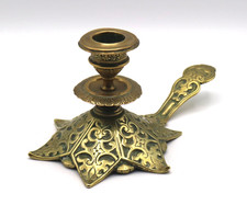 Antique / Vintage French Brass Candle Holder Chamberstick Candlestick