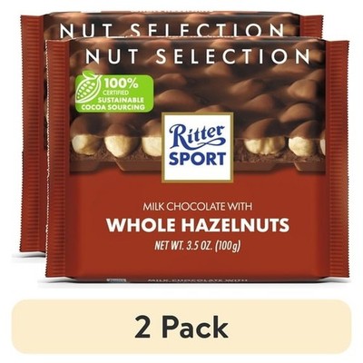 Ritter Sport Milk Chocolate Whole Hazelnuts Candy Bar 3.5 oz 2 Pack 