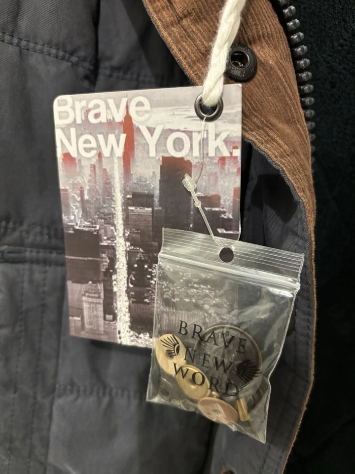 Chaqueta utilitaria Naketano Breakfast Club azul acolchada con capucha cremallera completa pequeña nueva con etiquetas Foto 3 de 4