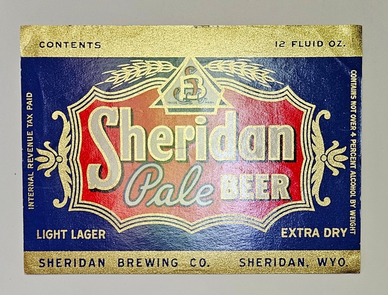 1940's IRTP beer label - SHERIDAN PALE 4% BEER - Sheridan, WY