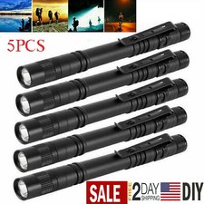 5Pcs LED Flashlight Portable Pen Torch Lamp Clip Mini Light Penlight US