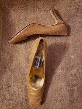 Timothy Hitsman vintage 1980s gold striped metallic leather high heel pumps 8.5