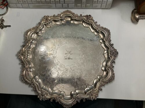 Outstanding Silver Tray with Stag Armorial by The Barker Ellis Silver Co Ltd - Picture 1 of 7