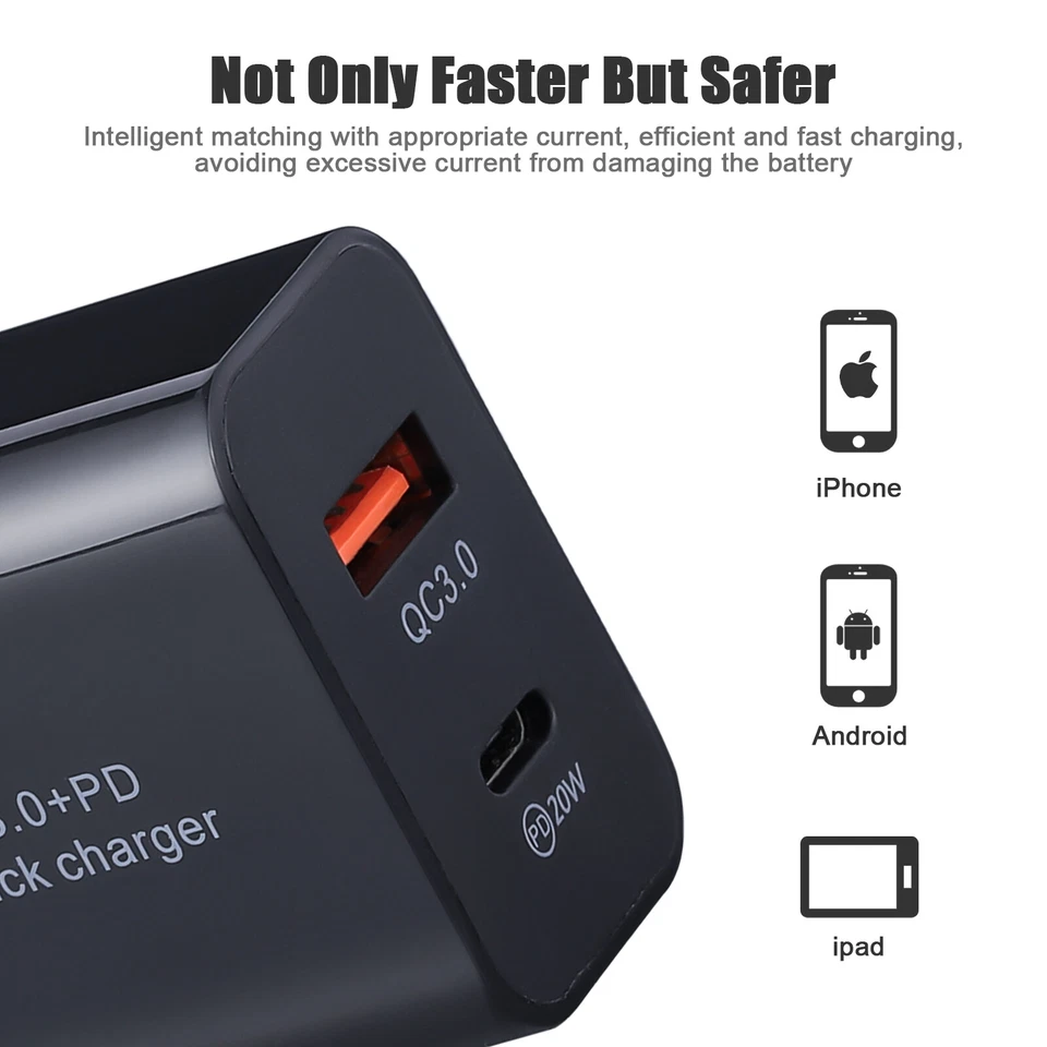 4Pcs PD 20W QC3.0 USB-C Dual Port Adapter Wall Charger For iPhone 14 SAMSUNG S22 - Image 4 of 4