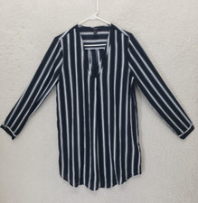 Forever 21 Women Dress Large Black Striped 100% Polyester Long Sleeve Mini Fit