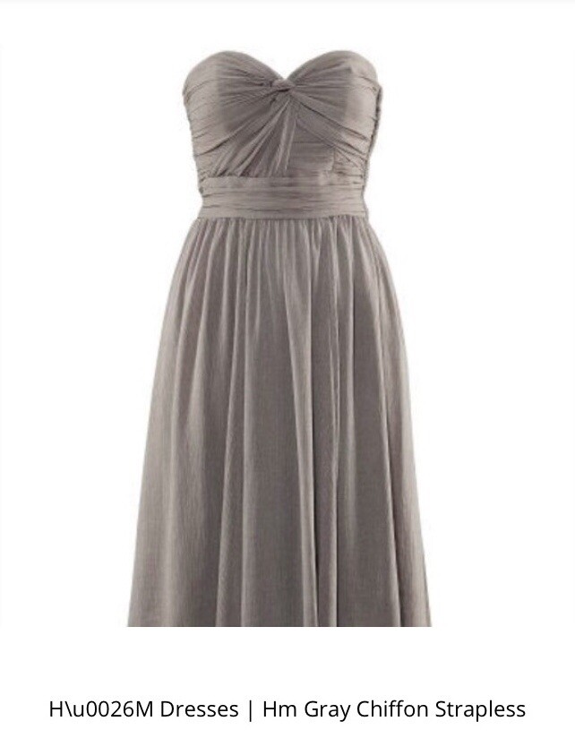 H&M Strapless Ball Gown Knee Length Size 6 Grey Chiffon Ruched Bodice | eBay