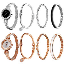 Fashion Women Ladies Quartz Watch Bracelet Set Stainless Steel Bangle Wristwatch