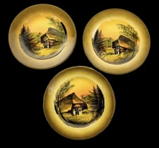 Vintage Majolika SMF Schramberg Handgemalt Salad Plate Set Black Forest Chalet