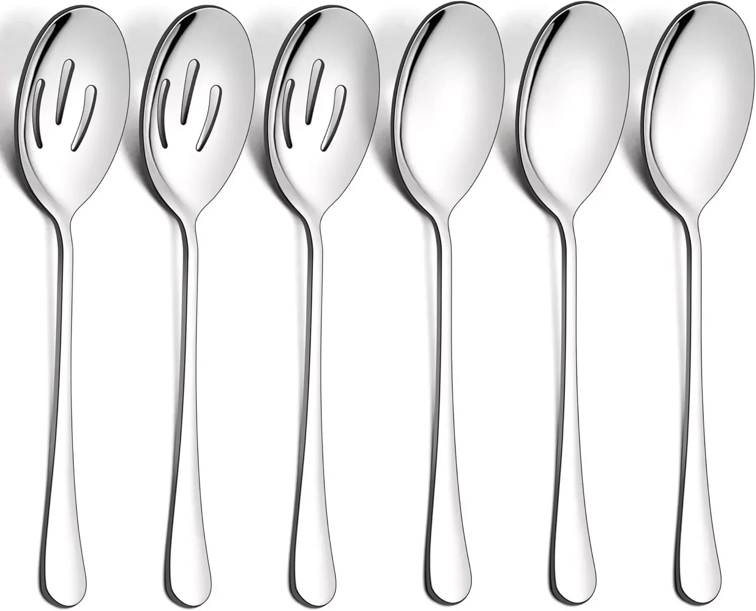 6 Pack Serving Spoons Set, Stainless Steel Large & Slotted Spoons for Buffet
