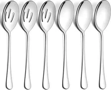 6 Pack Serving Spoons Set, Stainless Steel Large & Slotted Spoons for Buffet