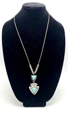 Zad Long Arrowhead Turquoise  Pendant Silvertone Necklace Etched Antique Design