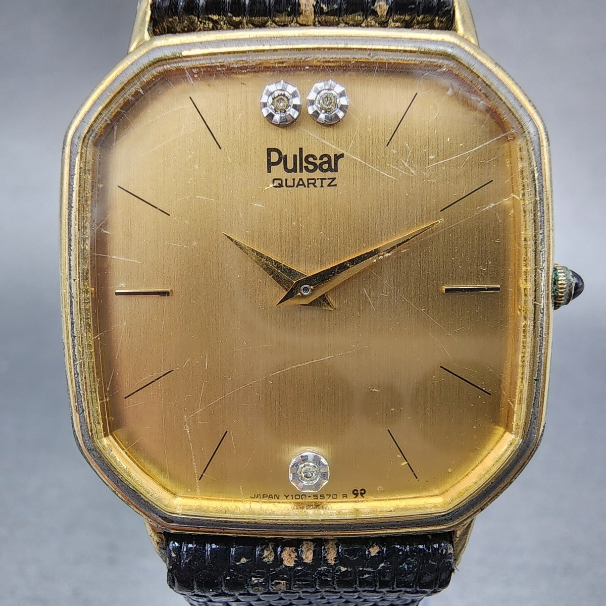 Pulsar Watch Men 30mm Champagne Dial Gold Tone Octagon Y100-5419