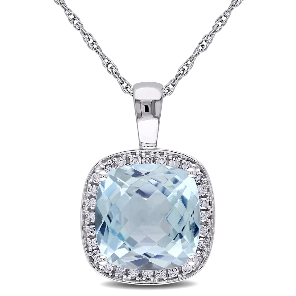 Amour 10k White Gold 4 1/4 CT TGW Sky Blue Topaz and 1/10CT TDW Diamond Pendant