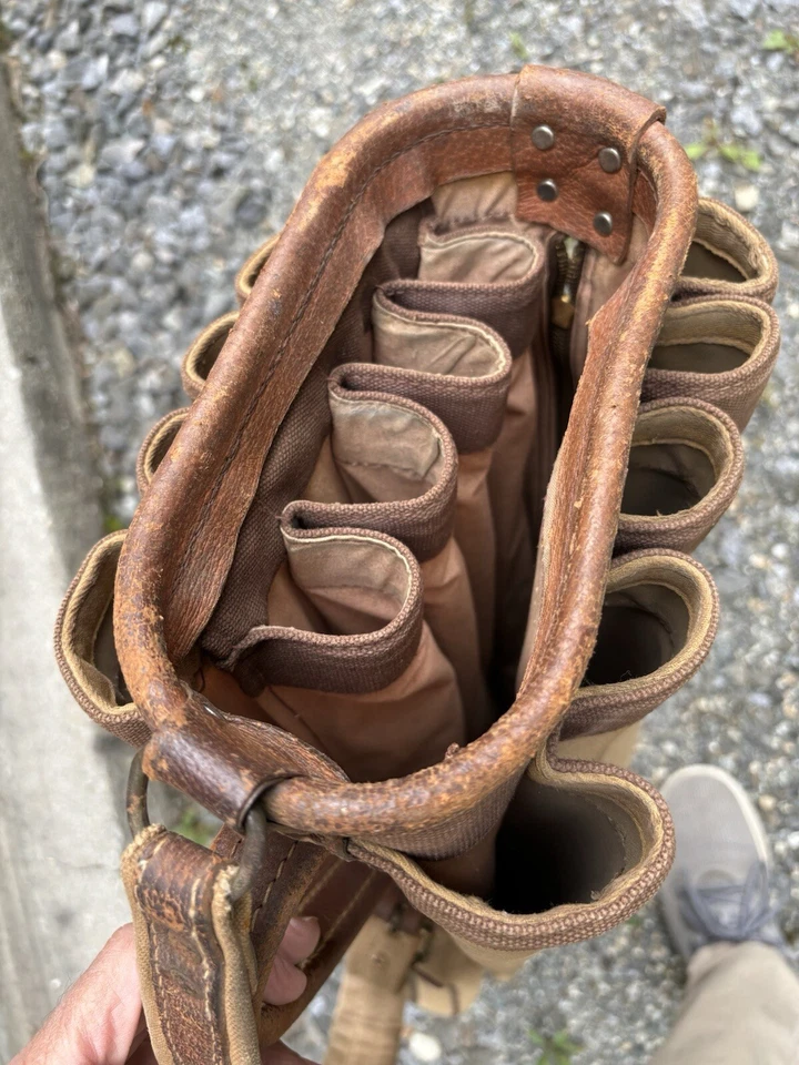 BOLSA DE GOLFE ANTIGA RARA HUGHES PATENTE TUBO ÓRGÃO COURO, CORREIA, lona década de 1940 - Imagem 4 de 4