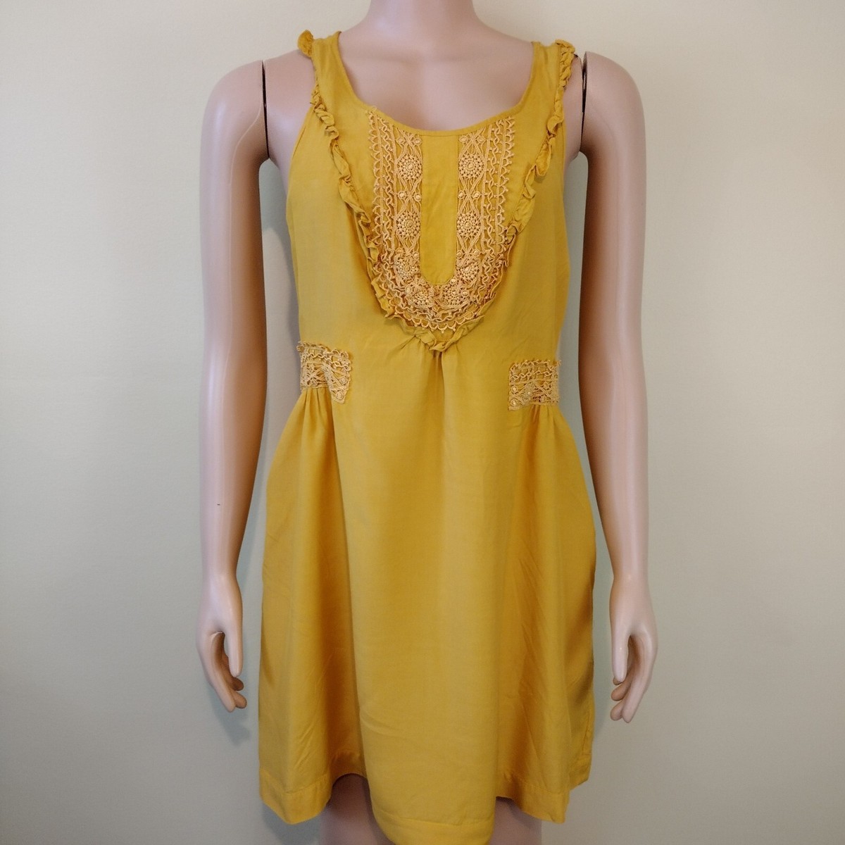 Maeve Anthropologie Yellow Sleeveless Lace Mini Dress Medium | eBay