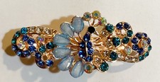 Peacock Inspired Design Hair Barrette crafted with Rhinestones and Diamond Accen