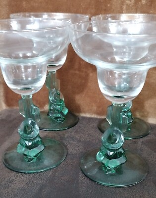 Luminarc France Siesta Margarita Long Stem Cactus Glasses Jade Color Set of 4