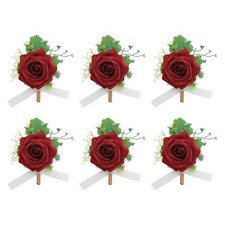 Red Boutonniere for Men 6PCS Wedding with Pins Groom Groomsmen Artificial