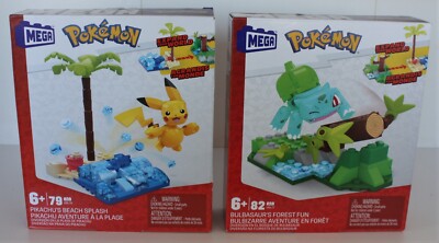 MEGA Pokemon Building Sets Pikachu s Beach Splash & Bulbasaurs Forest Fun  (A12)