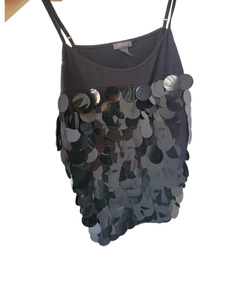 Camiseta sin mangas Kenneth COLE Reaction lentejuelas negra con correa de espagueti talla M Foto 3 de 4