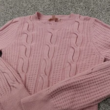 Fisherman Sweater Womens S Pink Heavy Thick Chunky Cable 3D Aran Knit Sweatshirt