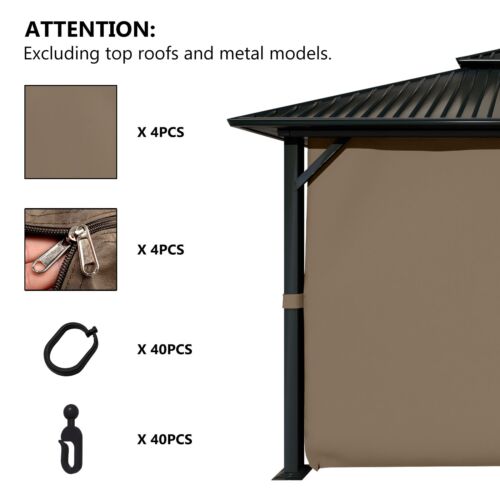 Aoodor 10'x10' Gazebo Universal Replacement Privacy Curtain Side Walls 4 Panels - Picture 6 of 13