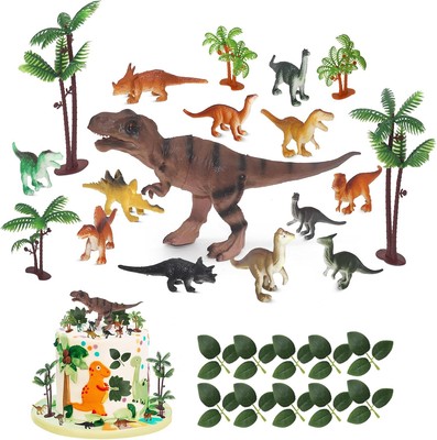 LaVenty Dinosaurier Cake Topper Set – 5 Dinos, Blätter & Palmen Für Geburtstagstorte