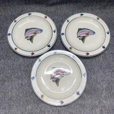 Set Of 3 Scotty Z Folkcraft Rainbow Trout 8.5 Inch Stoneware Dinner Salad Plates