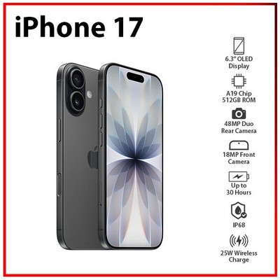 (New) Apple iPhone 17 5G 8GB+512GB BLACK Dual SIM Unlocked iOS Cell Phone