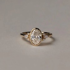 2.20Ct Oval Lab Grown Diamond Bezel Set Engagement Ring Gift For Her Yellow Gold