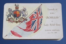 ROYAL NAVY HMS ACHILLES RARE LAUNCH INVITATION CARD BEAUTIFULLY ILLUSTRATED 1905