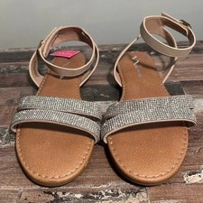 Nina Sparkly Rhinestone Ankle Strap Flat Sandal Women Size 6 wedding summer