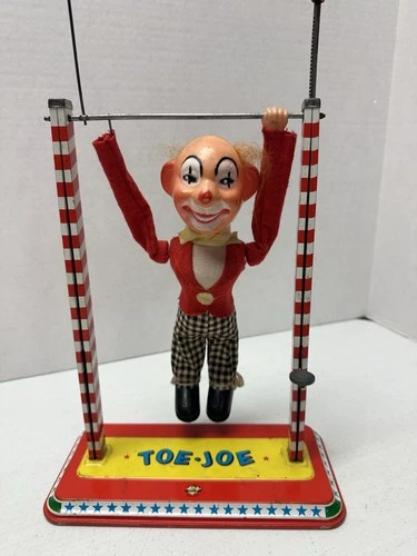 Vtg Toe Joe Ohio Art Tin Clown Creepy Acrobat 1950s Works Flips & Spins