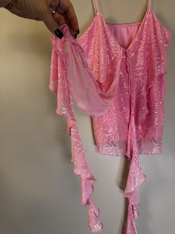 F21 X SHEIN XL розовый цветочный кокетка кукла Cami ассиметричный Y2K Clubwear Топ - Изображение 4 из 4