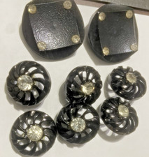 20 Vintage Black Square Round Shank Rhinestone Buttons PLUS